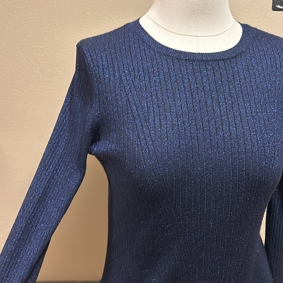 ZARA Deep Blue Metallic Lo g Sleeve Sweater Women’s Medium - Picture 4 of 7